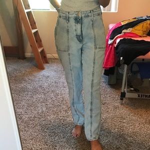 High rise slim straight light blue jeans